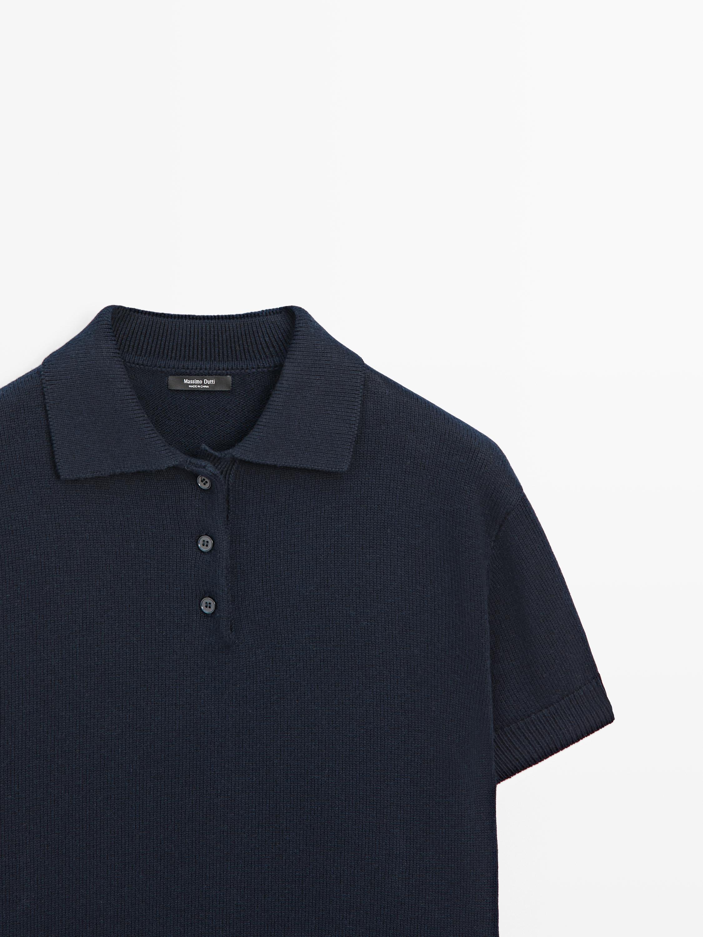 Wool blend knit polo sweater